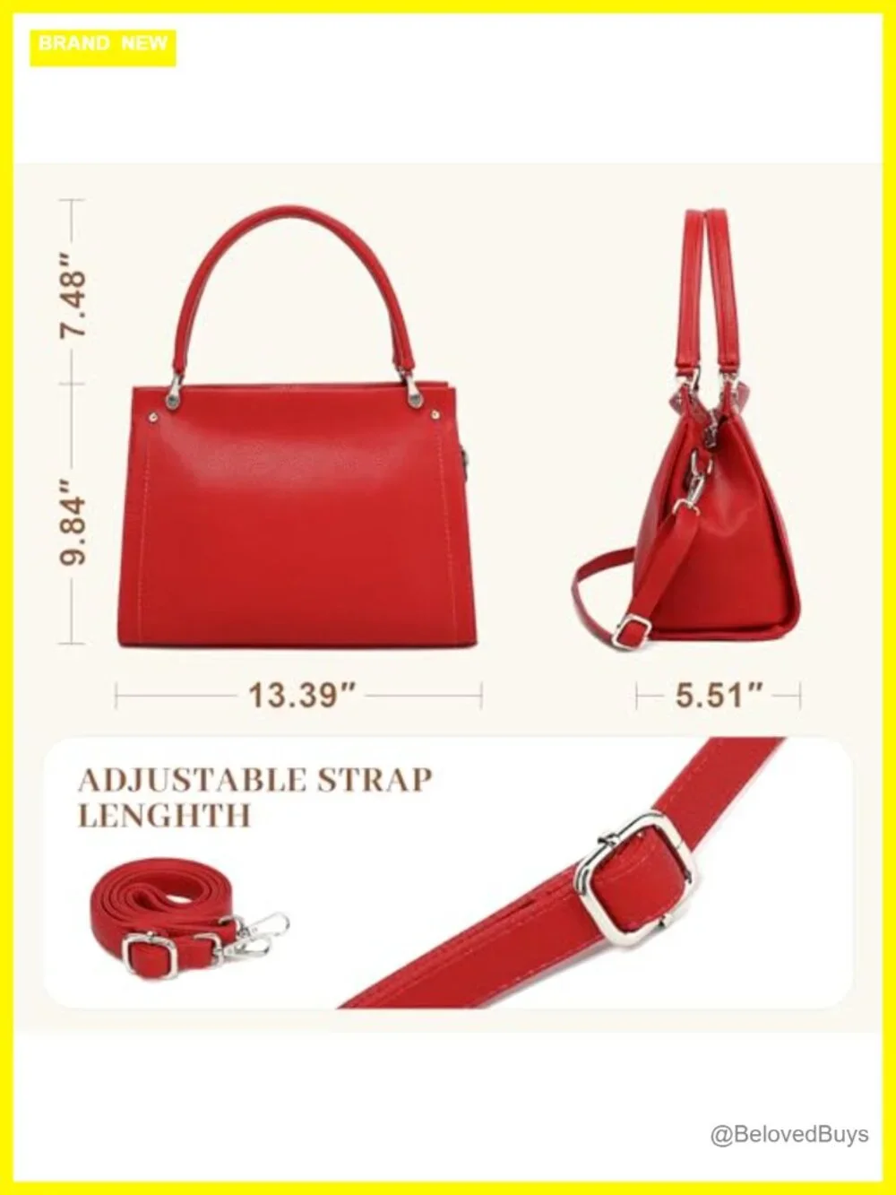 Lychee-Textured Vegan Leather Satchel Tote with Shoulder Strap, 6 Pockets